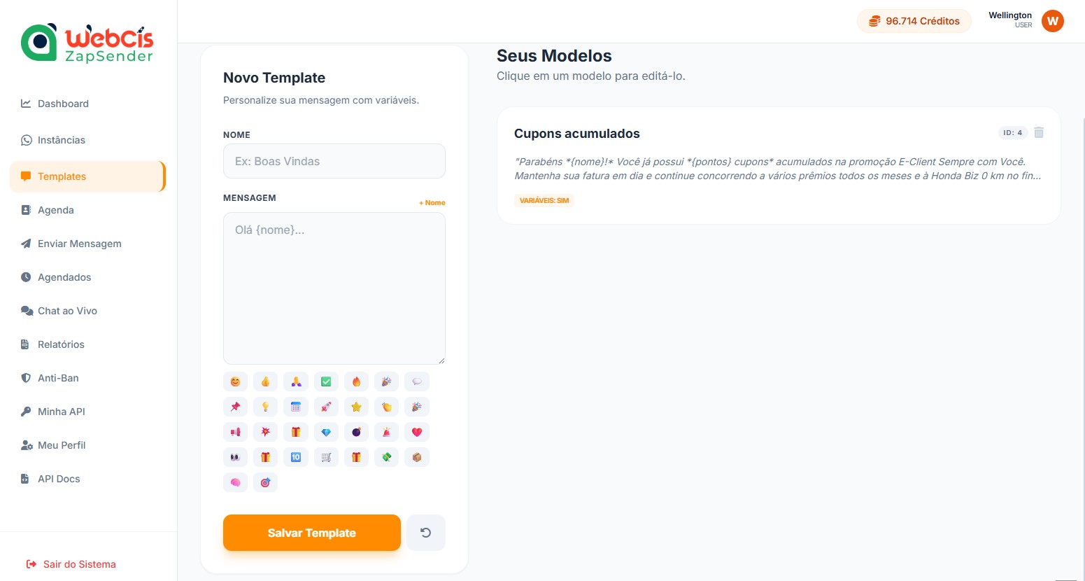 Templates personalizados com vari?veis e pr?-visualização